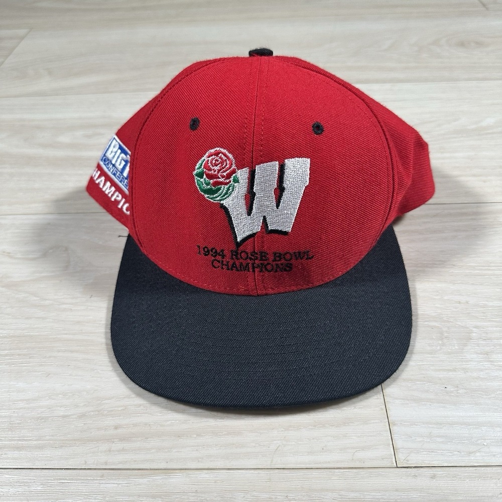 Vintage 1994 Rose Bowl Wisconsin Badgers Snapback Hat Nutmeg Mills NCAA Red
